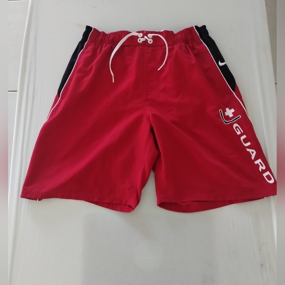 Nike Lifeguard Red Board Shorts Swim Trunks Netted W/ Pockets Mens Small